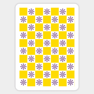 Retro Yellow, Purple Checkered Floral Pattern Sticker